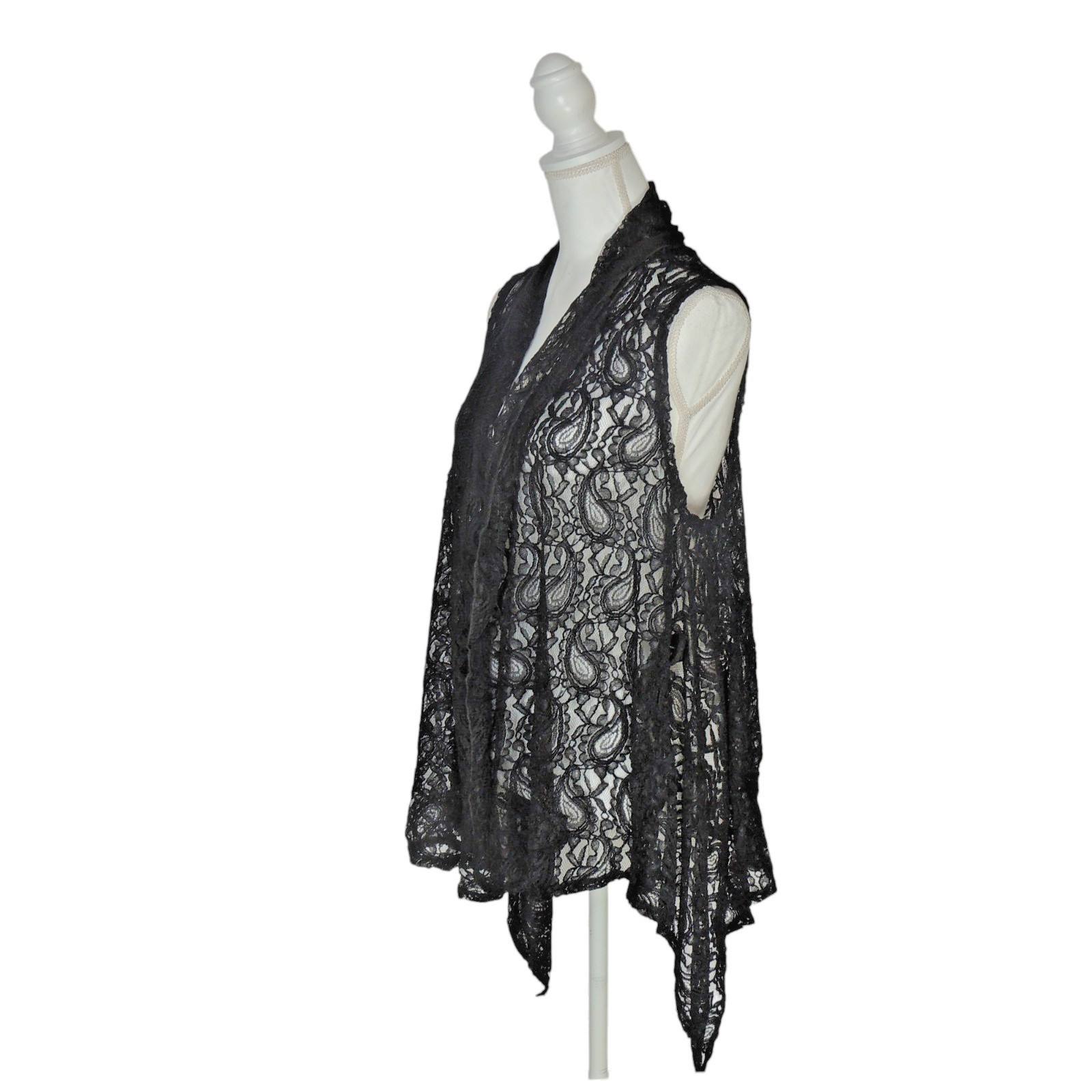 Pretty Angel Black Lace Sleeveless Cardigan Vest Overlay Top X-Large