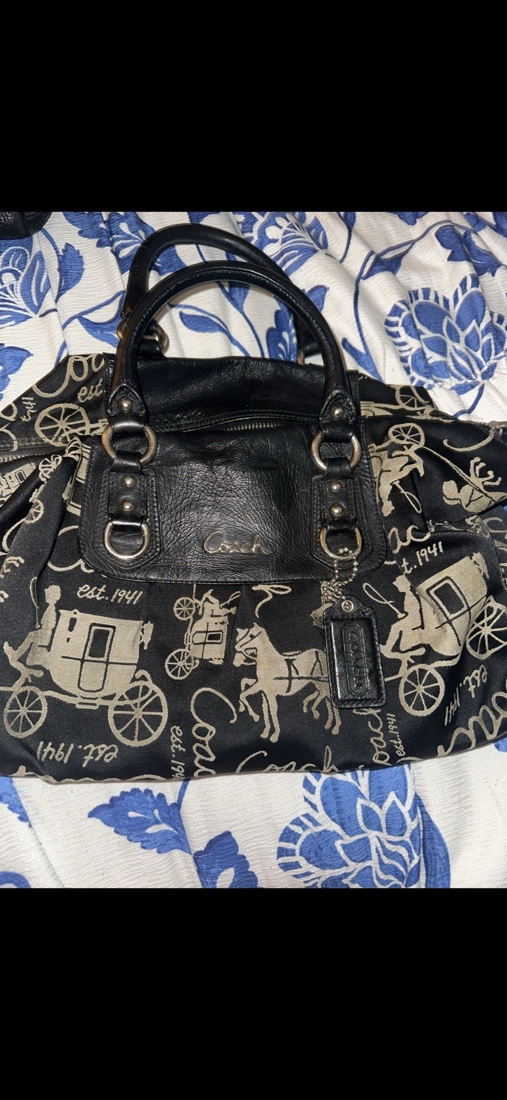 Authentic Coach Satchel With Horse And Carriage Pattern Print Gold Hardware