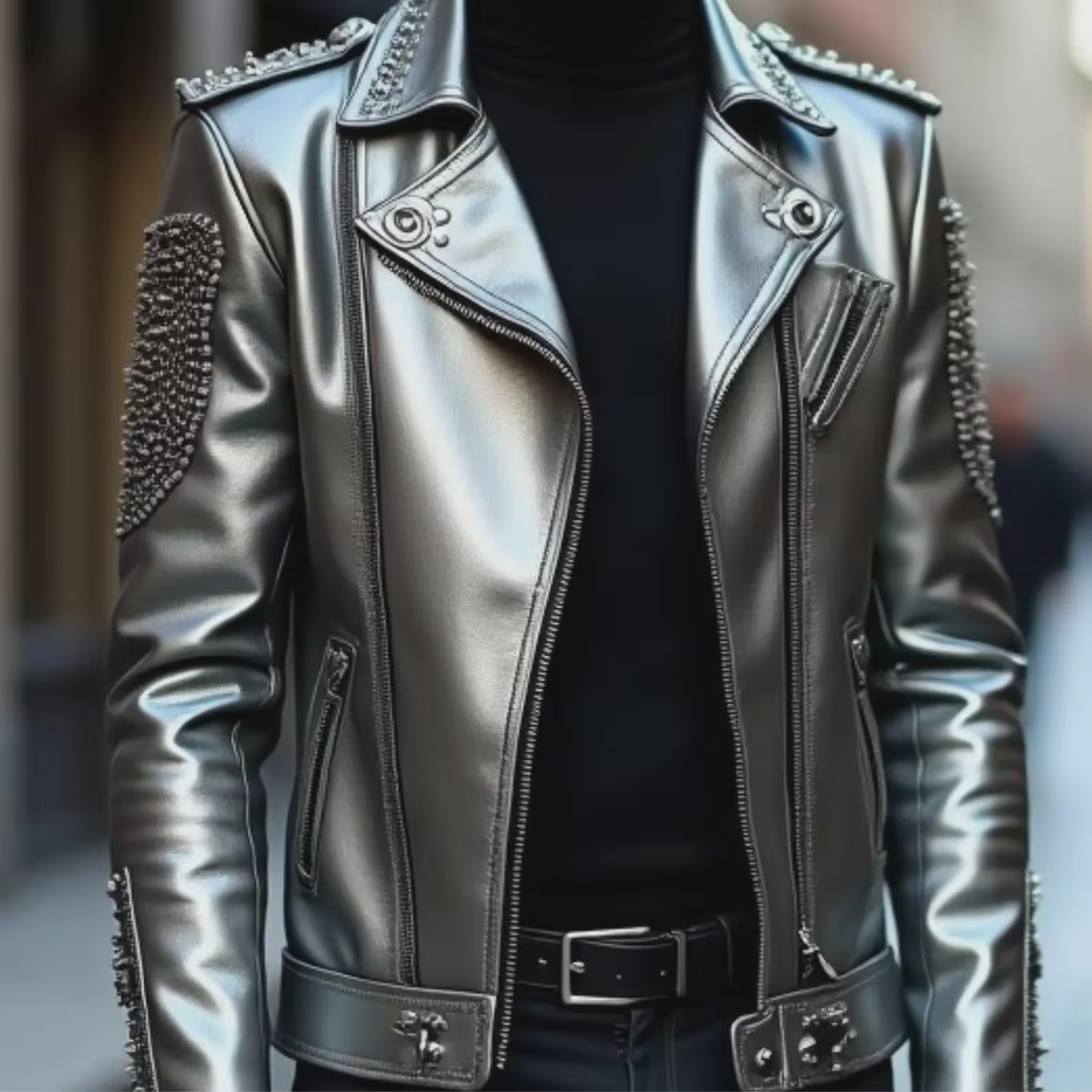 New Men’s Handmade silver studded jacket