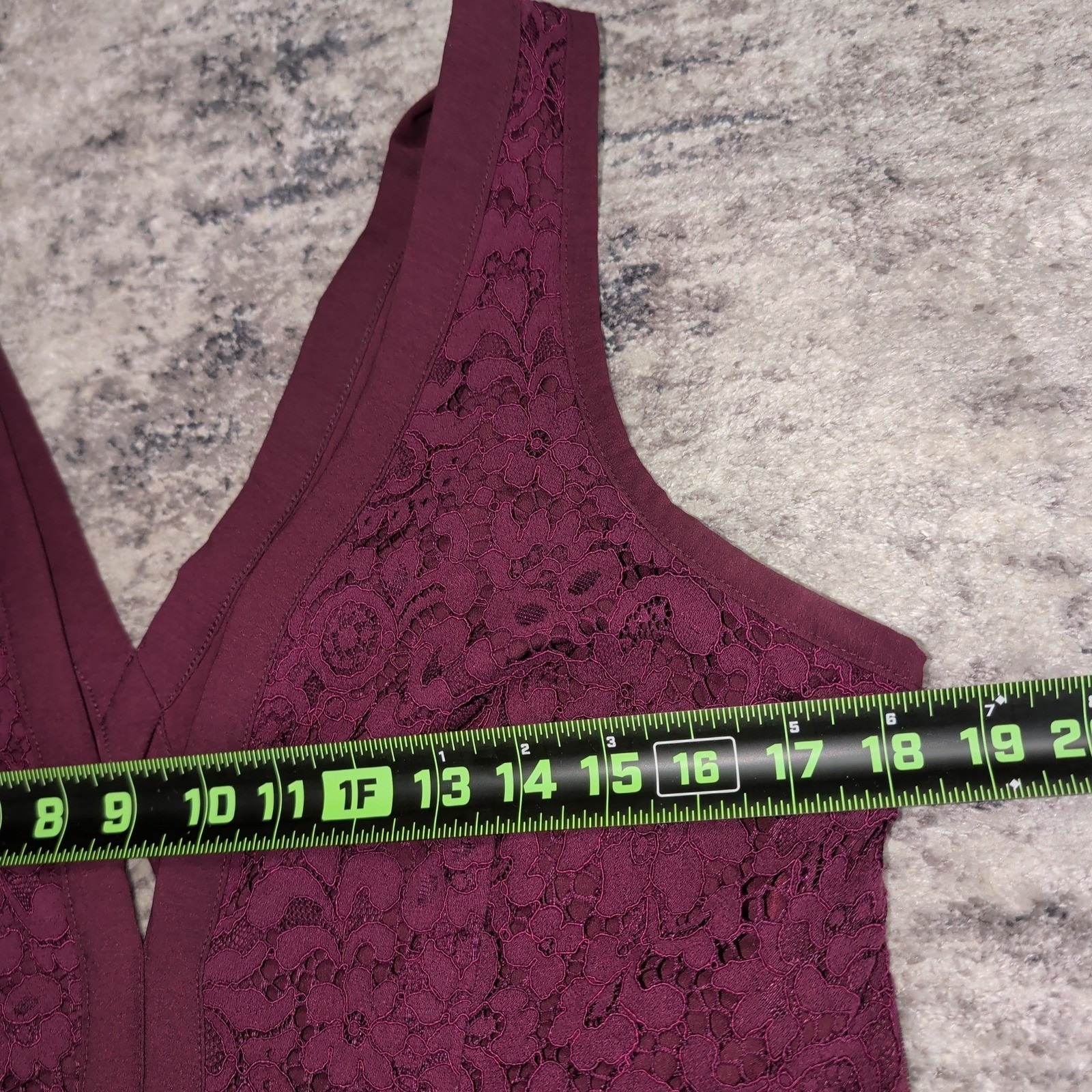 Free People M Burgundy Lace Mini Dress Plunge V Neck Open Back Boho