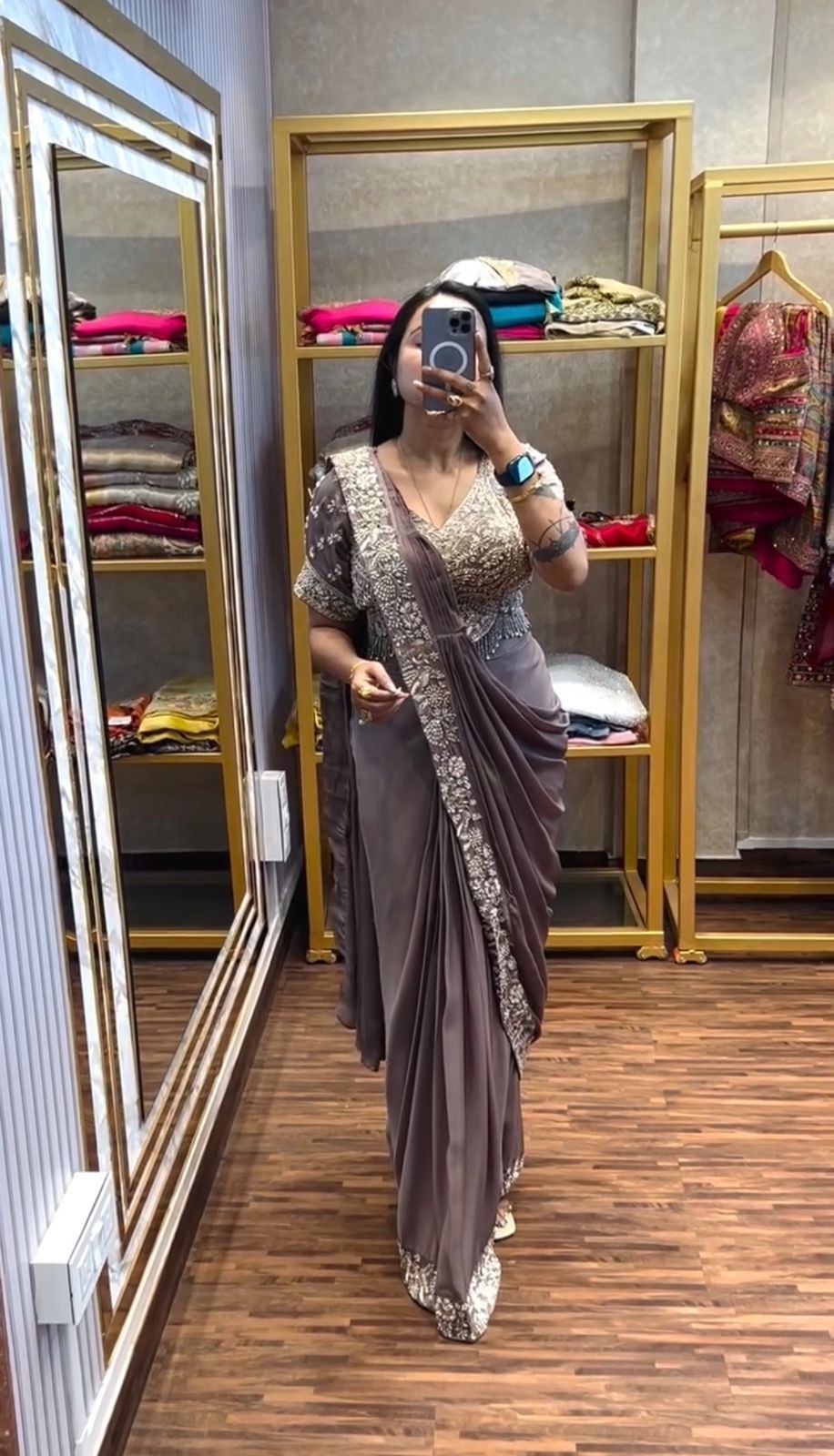 READY TO WEAR DESIGNER SAREE PRE-DRAPED SAREE TRENDING DESIGN EMBROIDERY ELEGANT