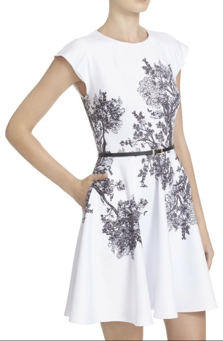TED BAKER 2 UK 8 Wooland Toile floral print fit flare full skirt skater dress