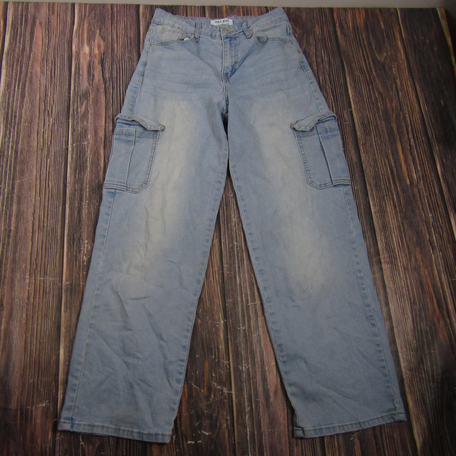 Wax Jean Pants Juniors 5/27 Blue Denim Cargo Relaxed Stretch Pockets Casual