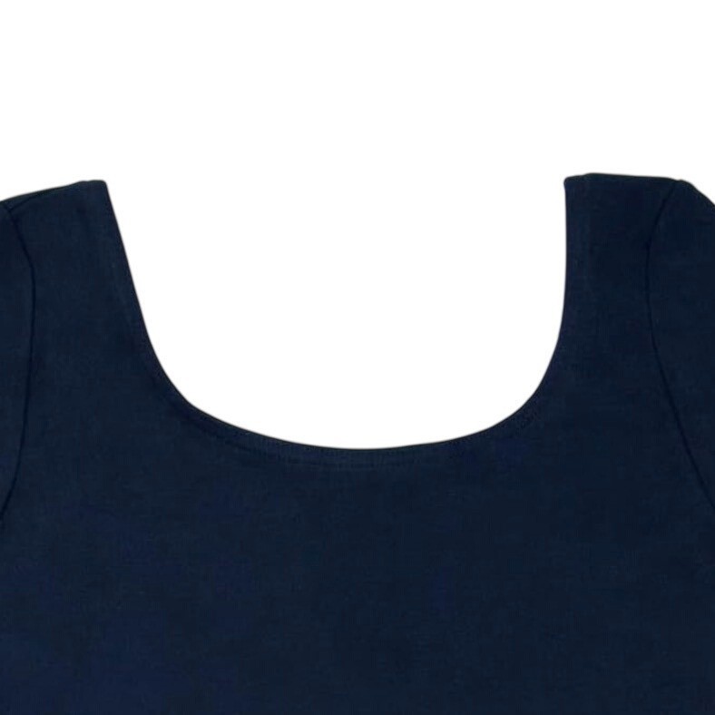 Danskin Adult Small Leotard Bodysuit Navy Blue Short Sleeve Scoop Neck Dance