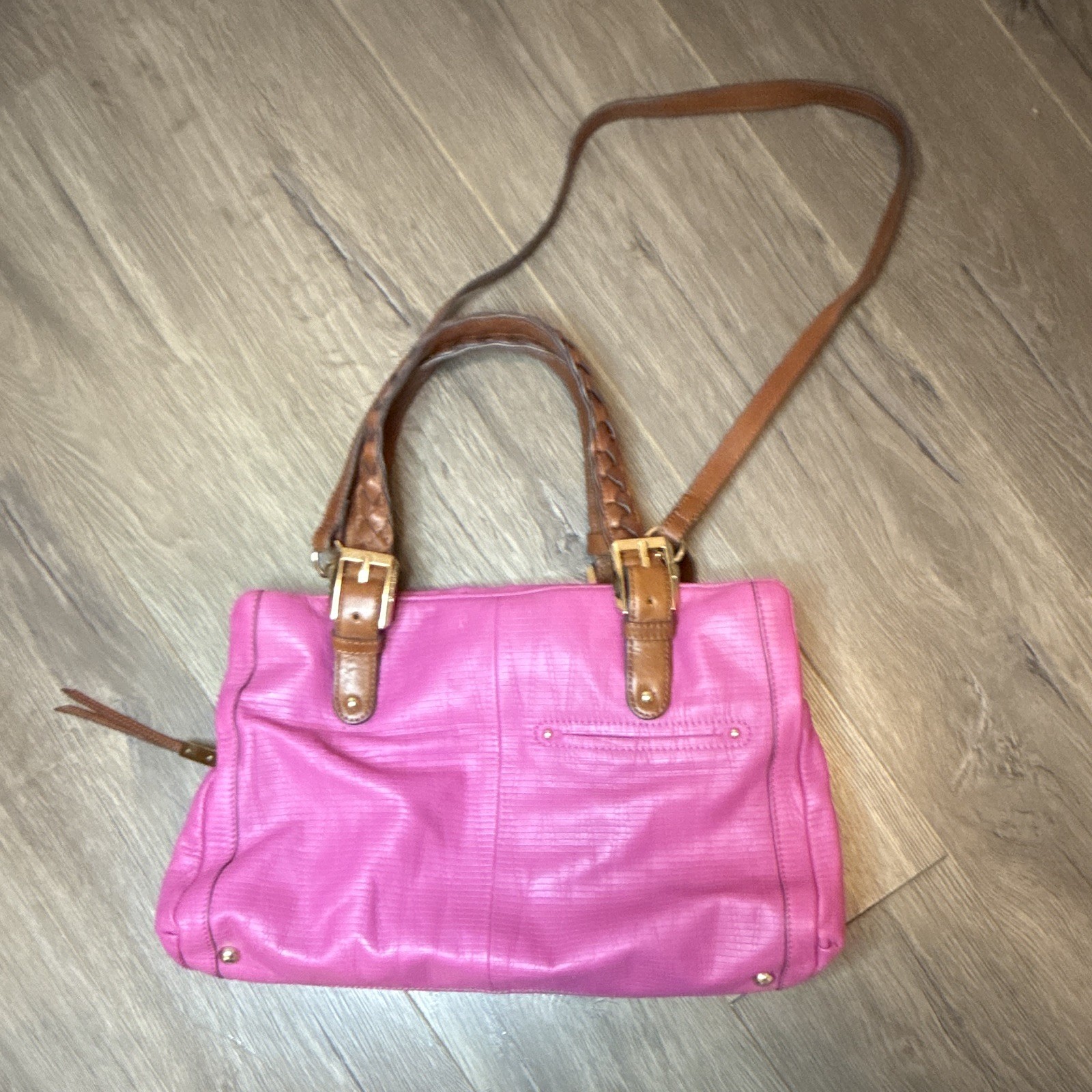 B. Makowsky Pink Satchel Top Handle Zip Lined Inner Pockets Gold Hardware