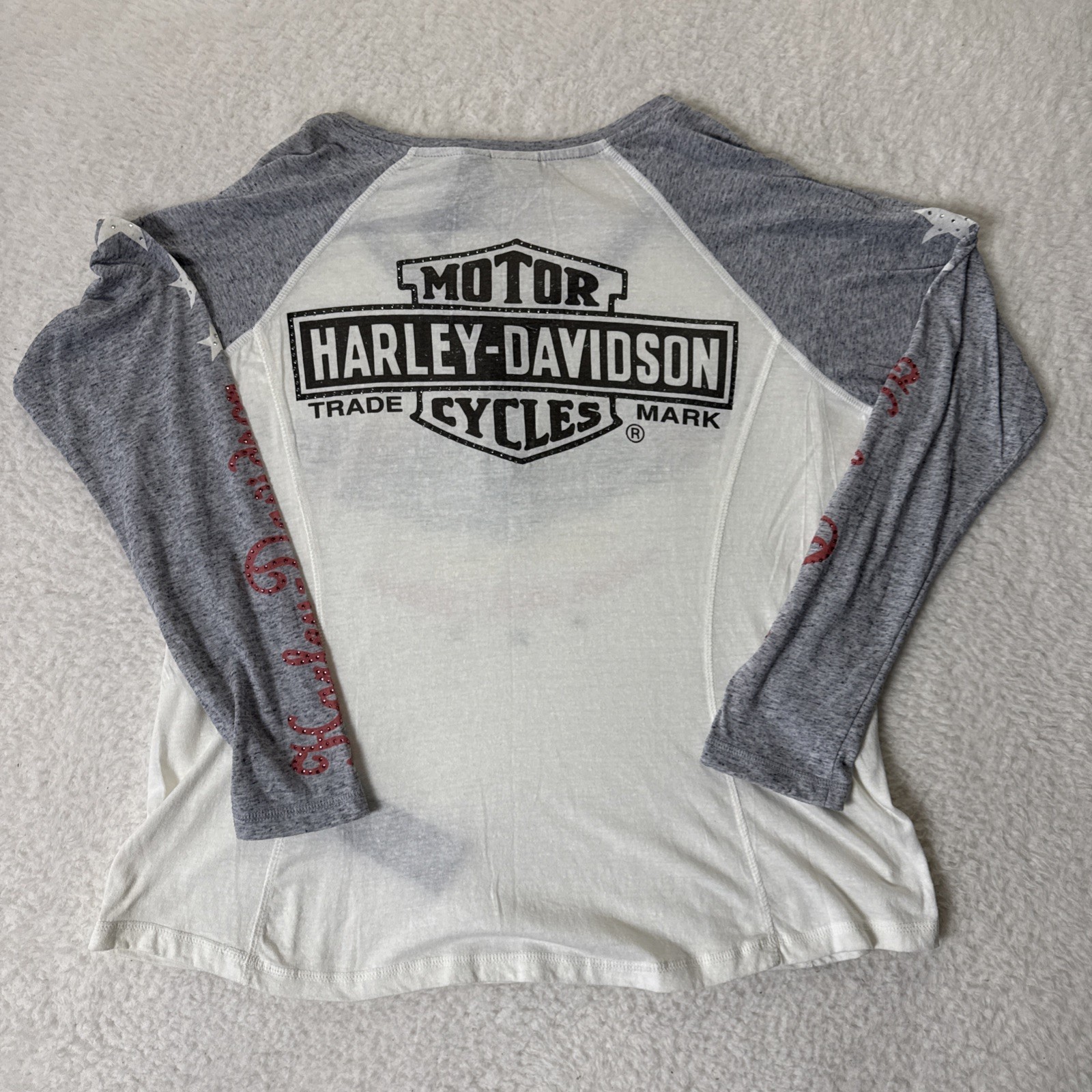Harley Davidson Women’s White Gray Long Sleeve Bedazzled Jeweled Shirt 1W 18-20