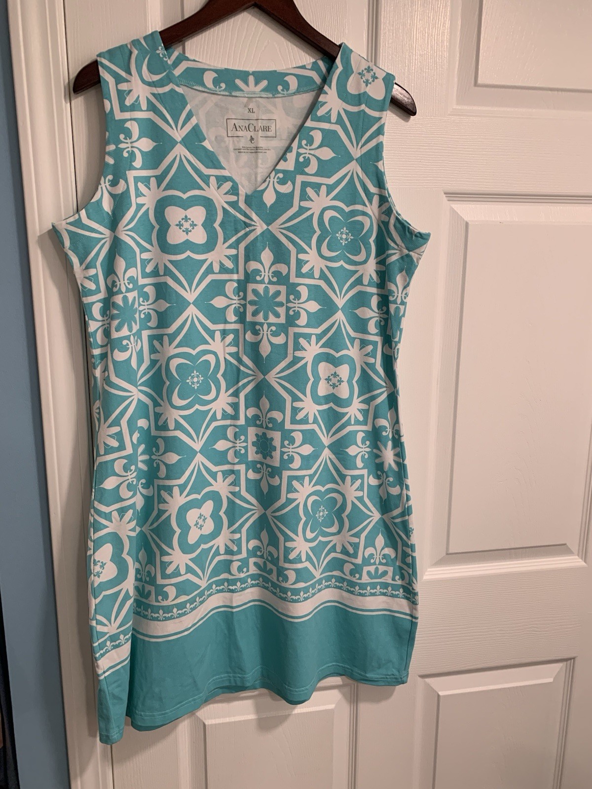 Ana Clare Dress Womens Sz-XL Aqua Sheila Sleeveless Floral V Neck NWOT Beachy