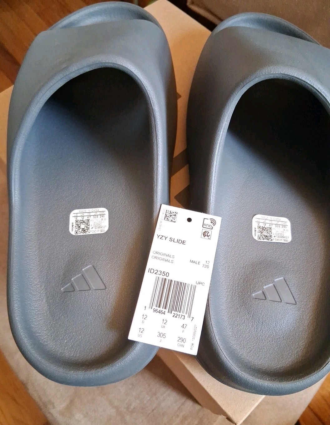 🤩 Adidas Yeezy Slide Slate Grey Size 12 ID2350 BRAND NEW With Box