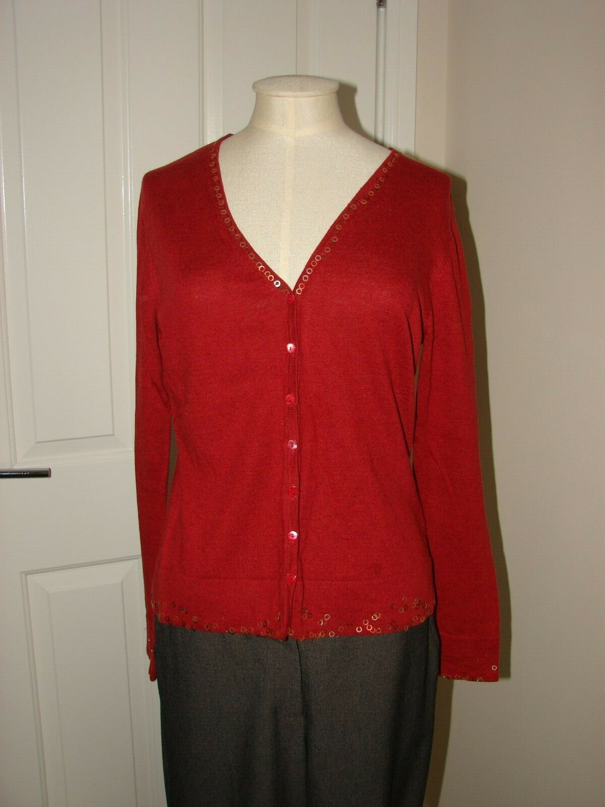 BNWOT Principles size 12 52% linen, 48% cotton rich red marl decorated cardigan