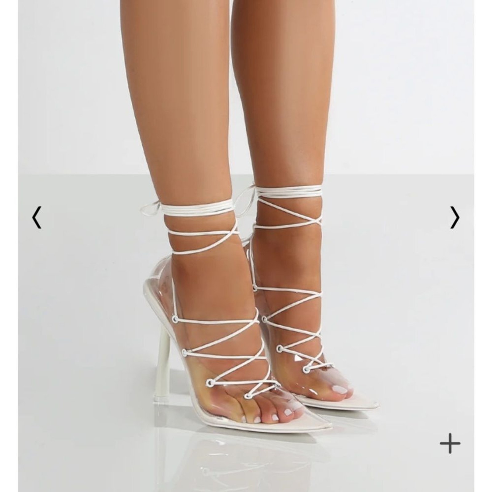 Public Desire Strike Clear Perspex Lace Up Heels White Size 6 Stiletto Sandals