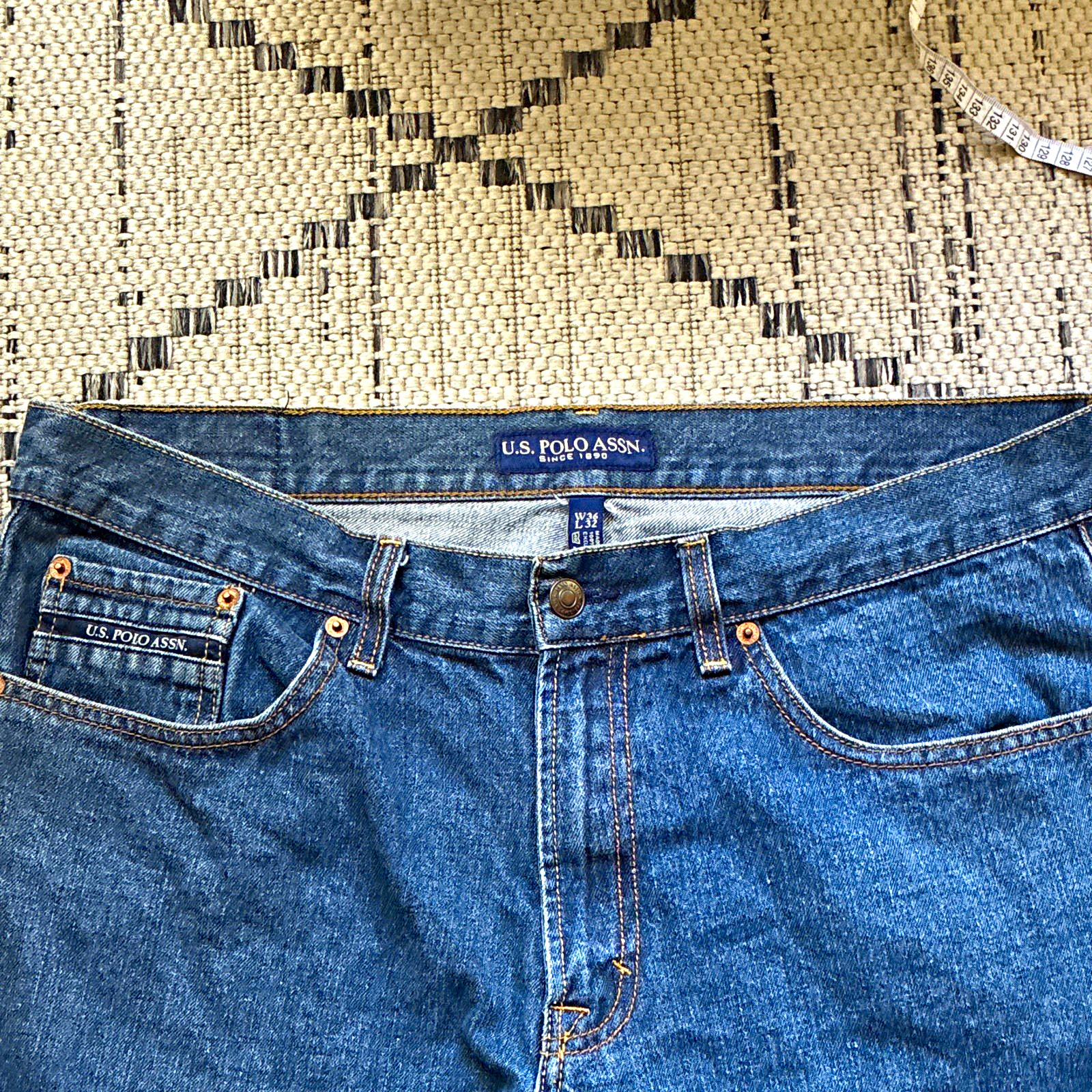 U.S. Polo Assn. Men’s Blue Denim Straight Jeans Regular Fit Mid Rise 5-Pocket
