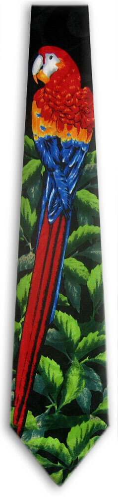 Men’s Black Green Red Orange Blue Bird Necktie Colorful Bird Clubs