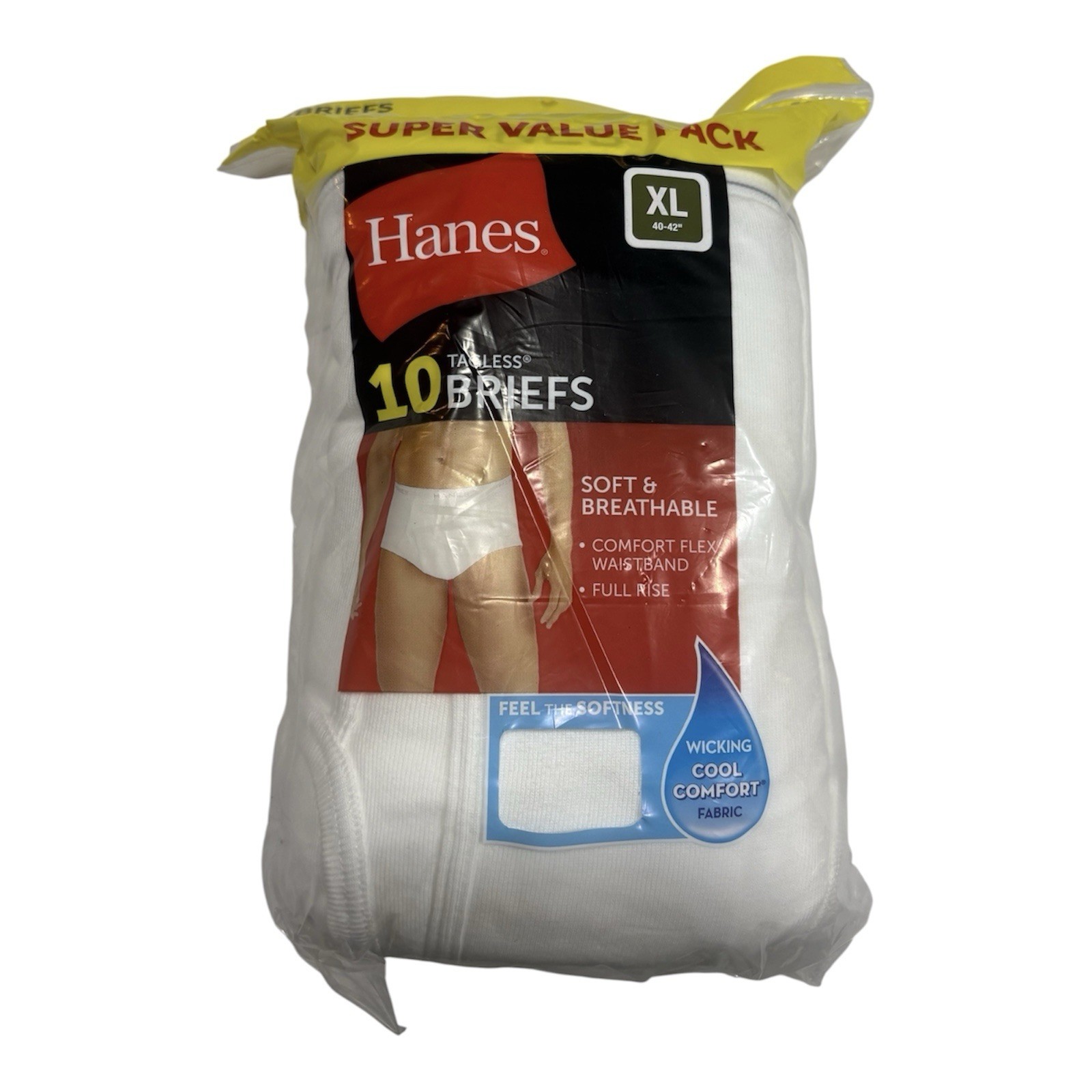 Hanes Men’s Tagless Cotton Briefs 10 Pack XL White Moisture Wicking Flex
