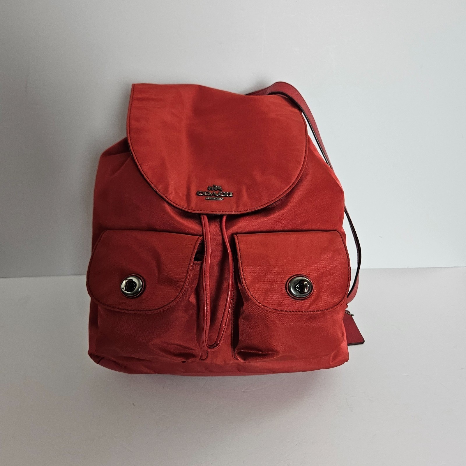 Coach Nylon Backpack Red Billie Charlie F58814 Silver Hardware Drawstring Bag