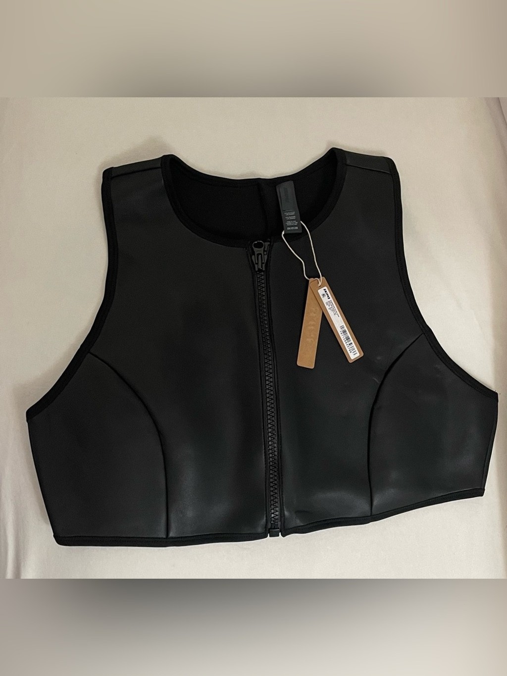 Skims Rubberized Scuba Swim Front-Zip High Neck Crop Bikini Top Onyx Black 2X