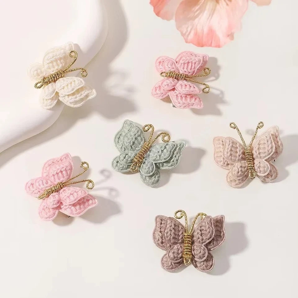 4pc Baby Girl Bow Butterfly Wool Crochet Hair Clips-Cute Set