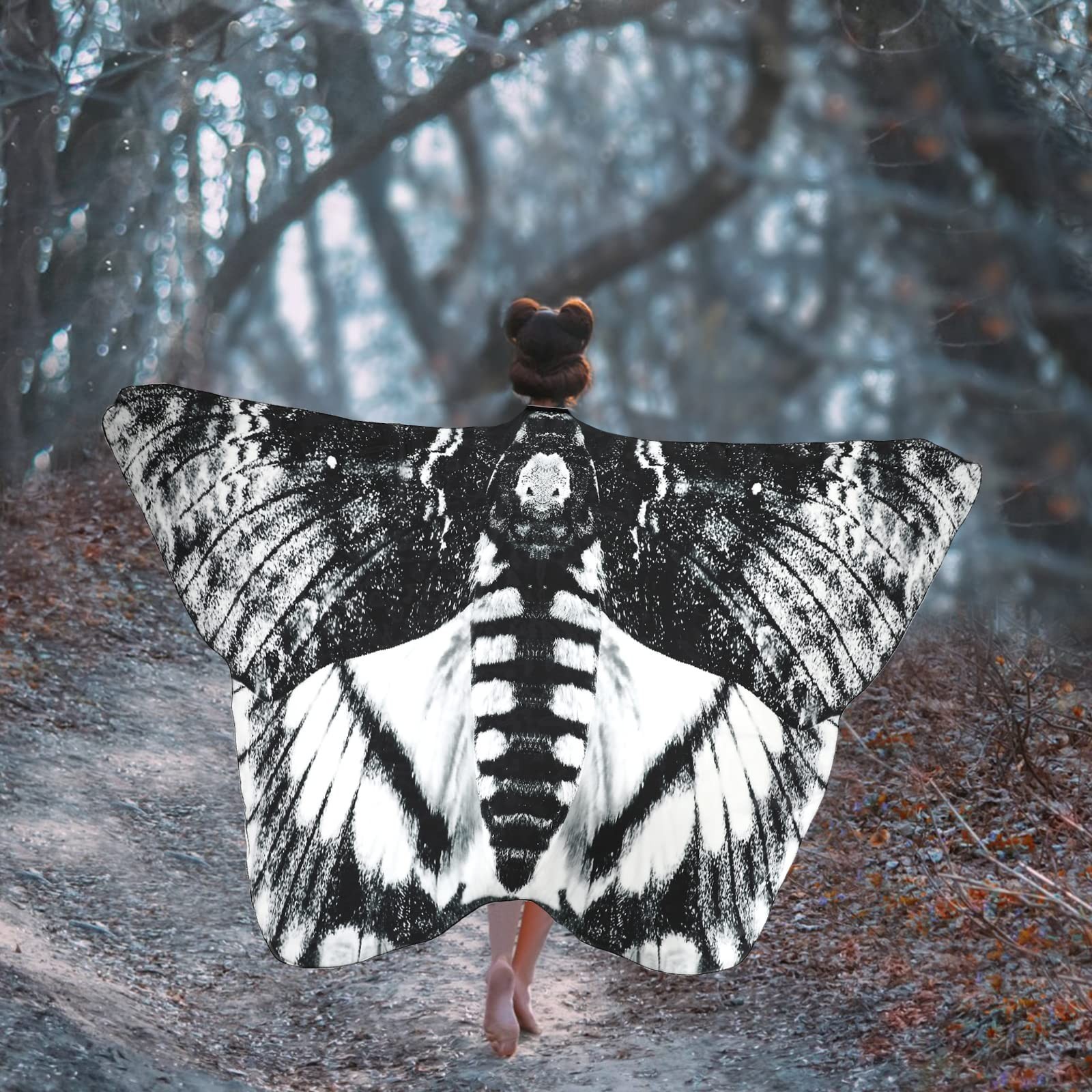 2 Pcs Halloween Moth Butterfly Wings Cape Costume with Feather Ant Headband