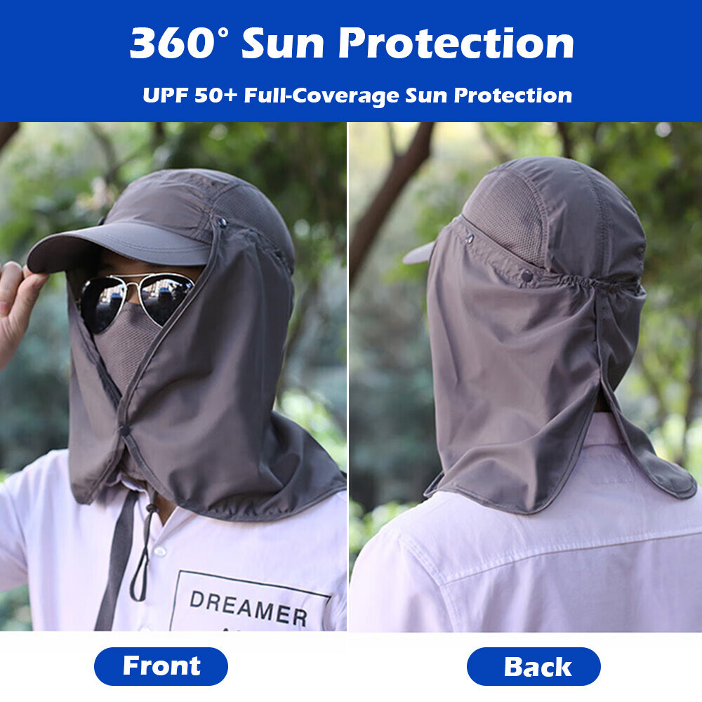 Foldable Fishing Hat with Face Mask Neck Flap Men Women Sun Cap UV Protection