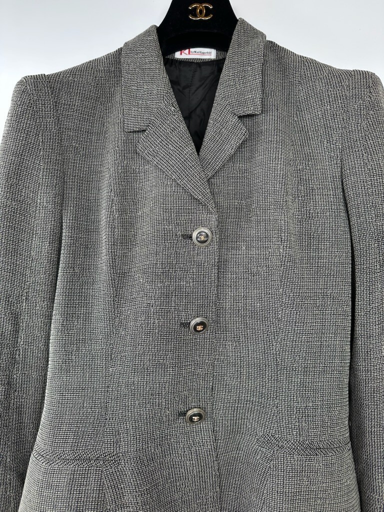 Karl Lagerfeld Vintage 1996 Gray Tweed Jacket 38 40 6 8 Coat CC Logo Buttons M