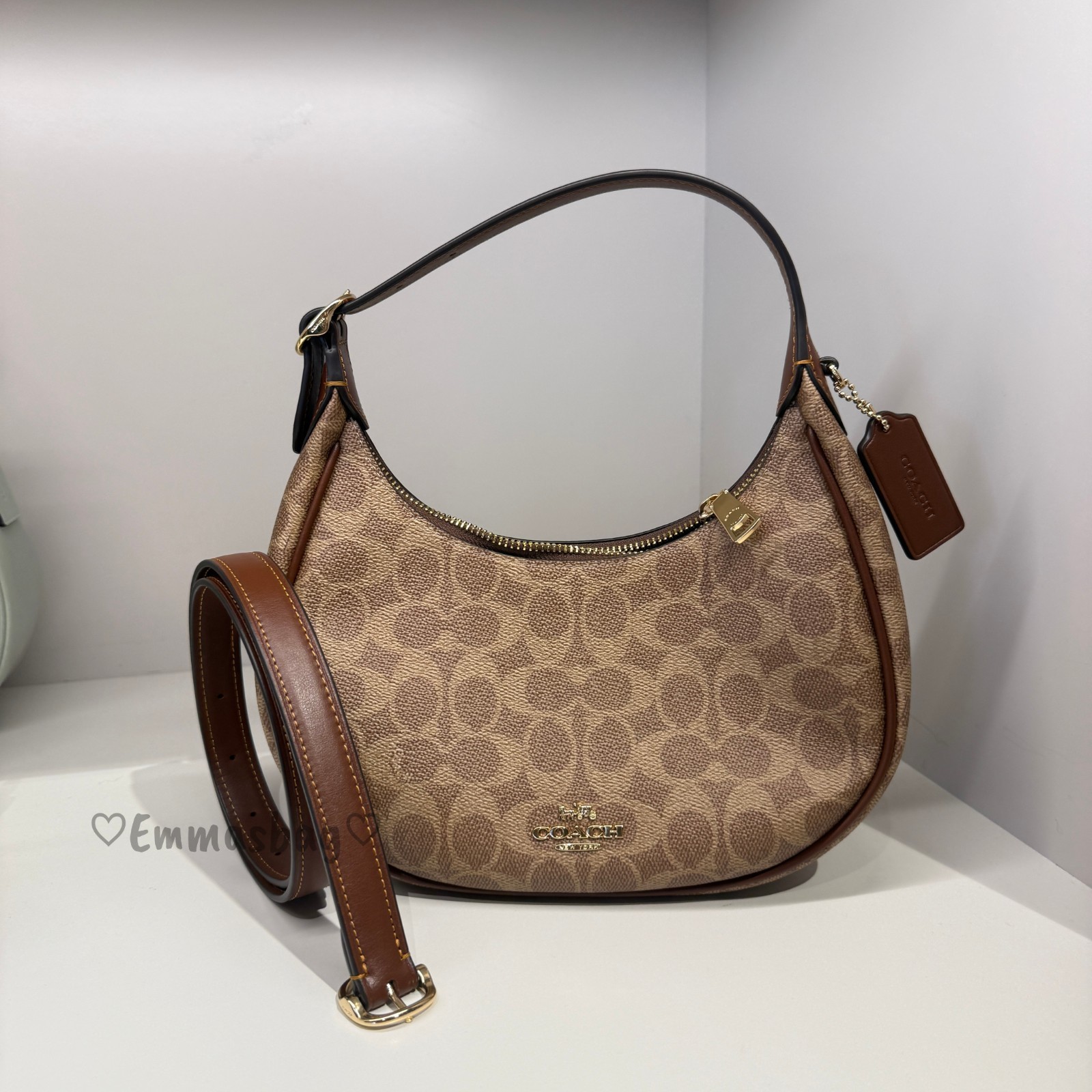 Coach Emily Shoulder Bag In Signature Canvas CDX17 Gold/Tan/Brown
