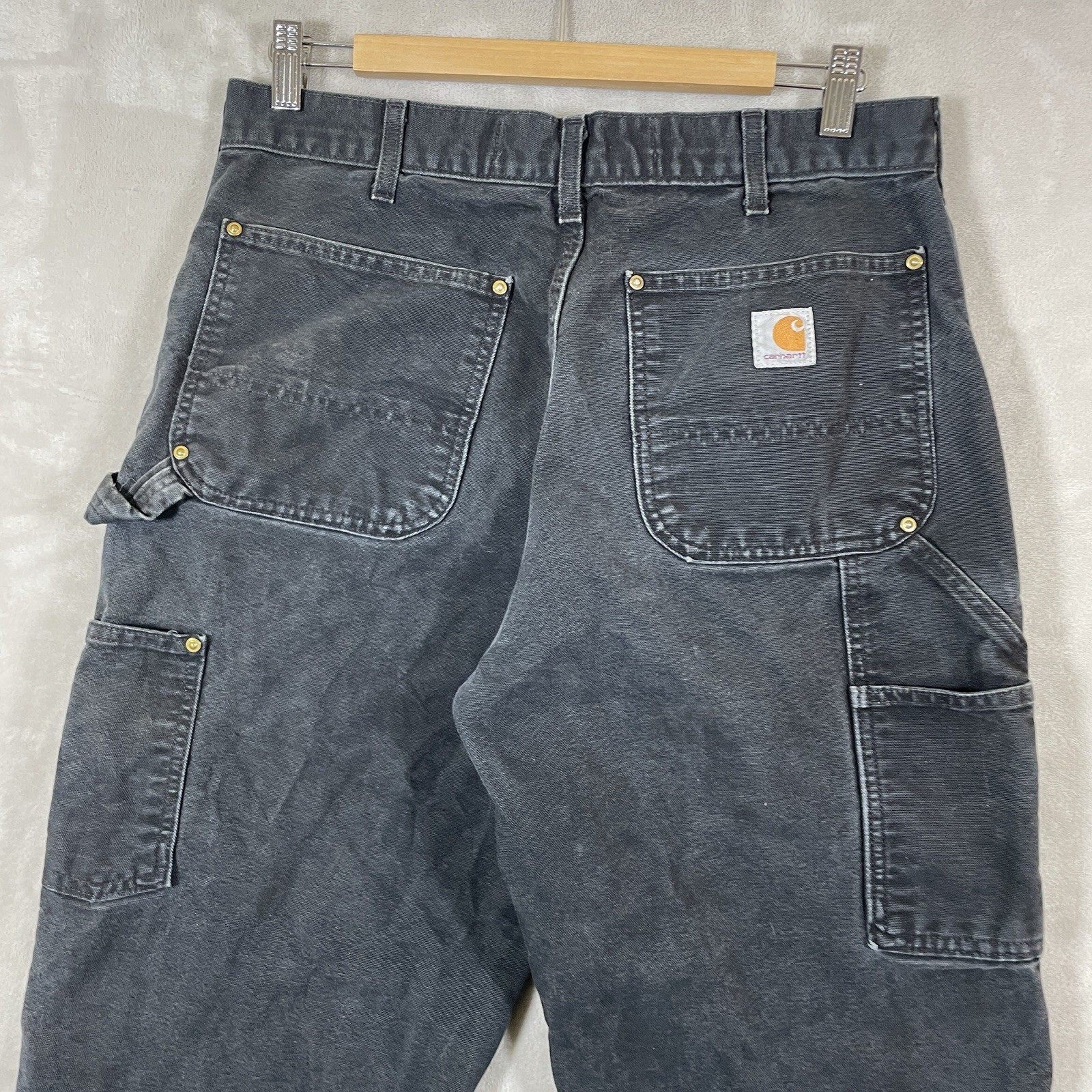 Carhartt Black Double Knee Canvas Pants Mens 34×32 (fit 32×31) B01 BLK USA Made