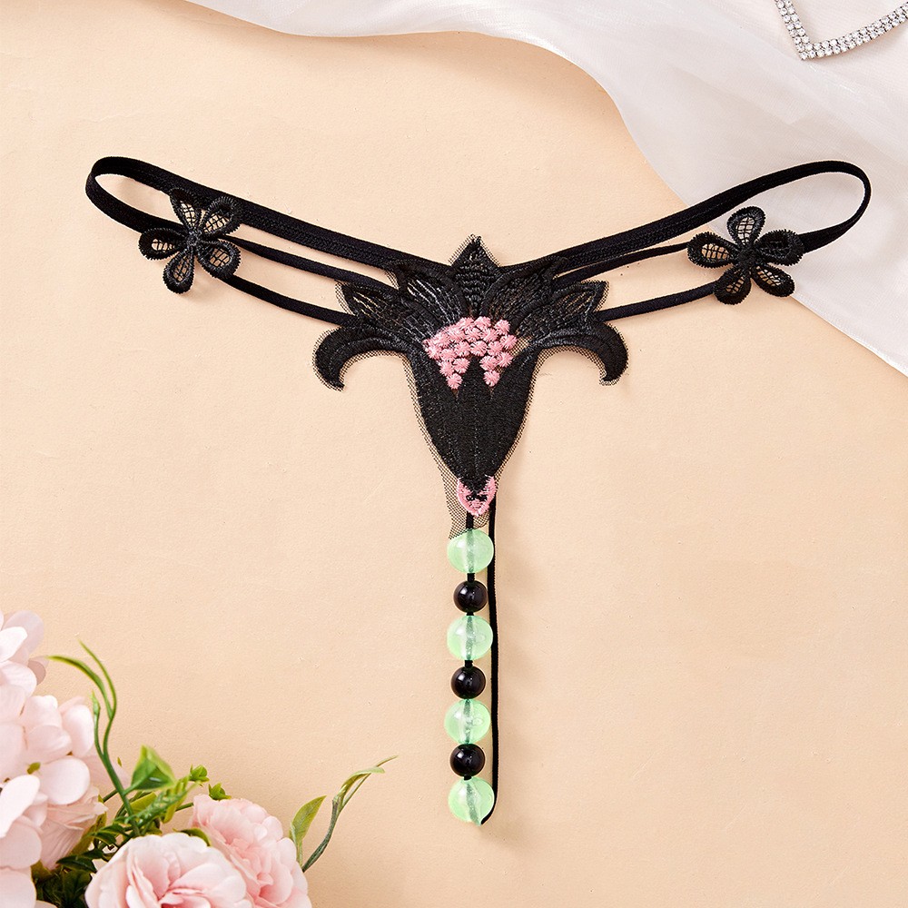 Women Sexy Panties Sheer Thong Luminescent Beads Comfortable G-string Underwear