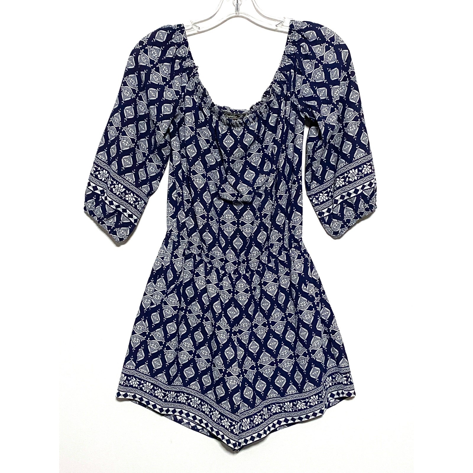 Rebecca B Blue White Romper One Piece Womens 2 Coastal Nautical Preppy Boho