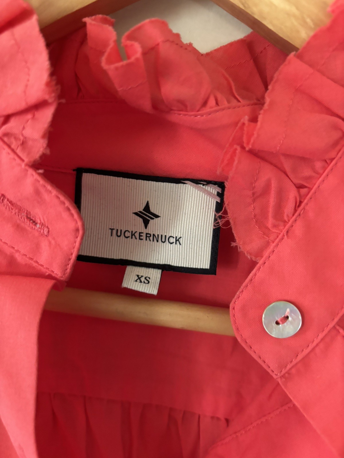 Tuckernuck Poppy Red Teagan Popover Blouse Top Ruffle Elastic Cuff sz XS