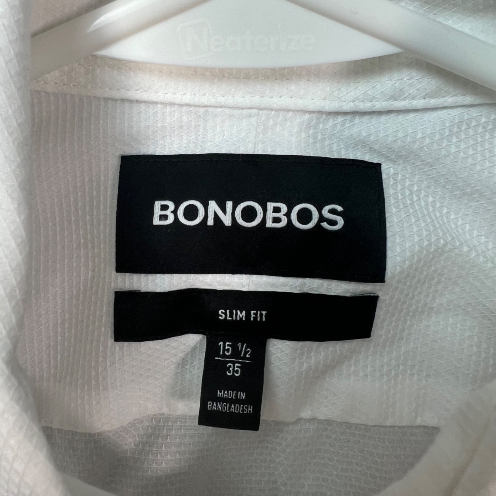 Bonobos Mens Size 15 1/2 / 35 Slim Fit White Dress Shirt Long Sleeve French Cuff