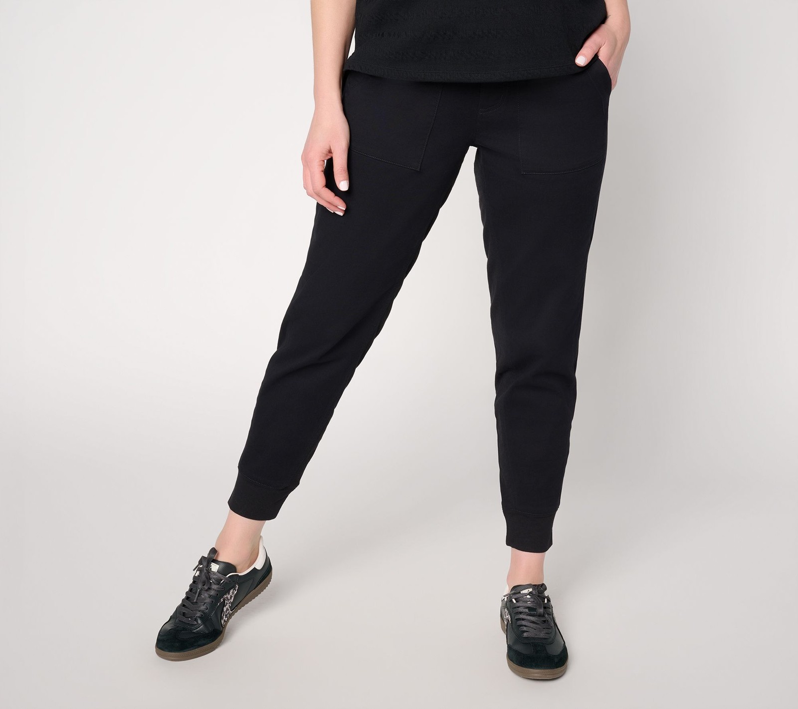 Anybody Petite Cozy Knit French Terry & Woven Jogger Black L New
