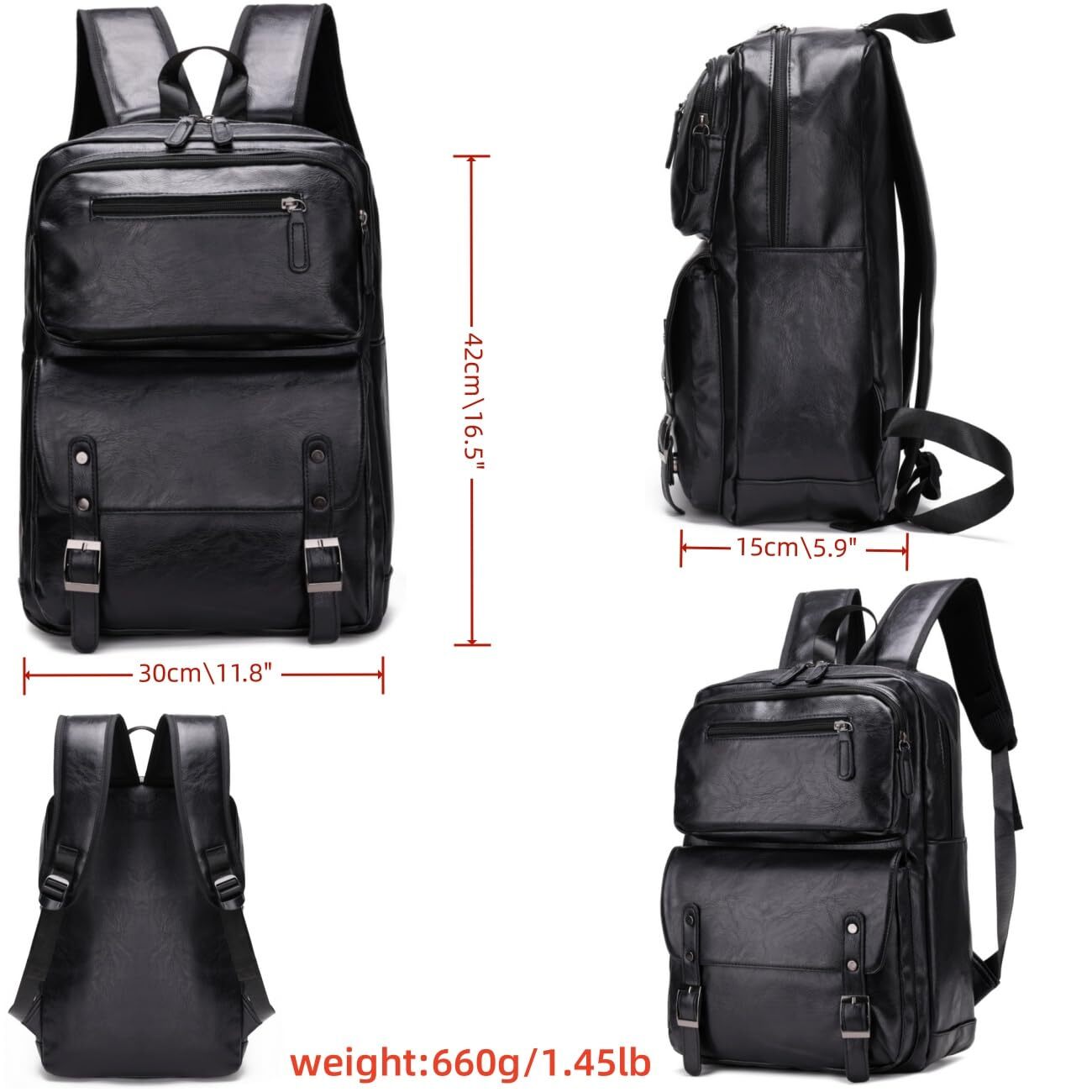 PU Casual Backpack Men’s casual Leather laptop backpack Daily commuter leathe…