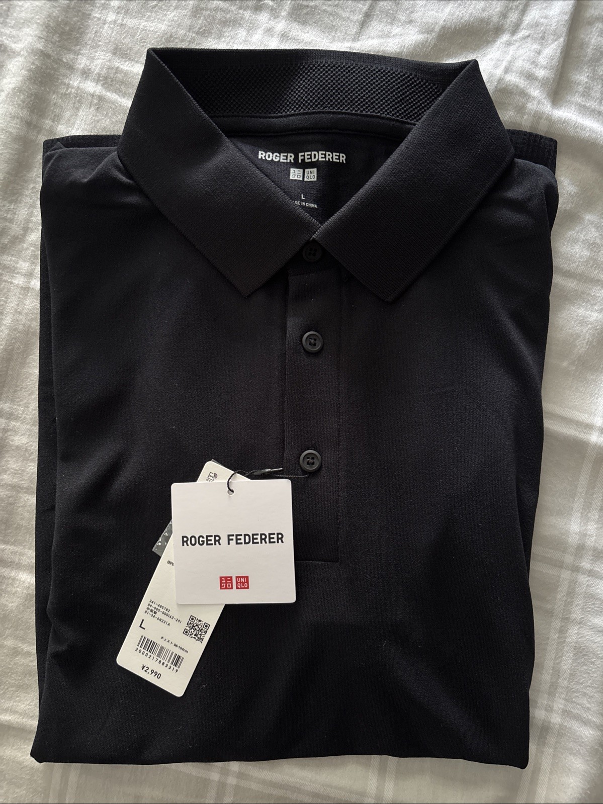 Uniqlo Roger Federer DRY-EX odor control Polo Collar Shirt Black Size Large