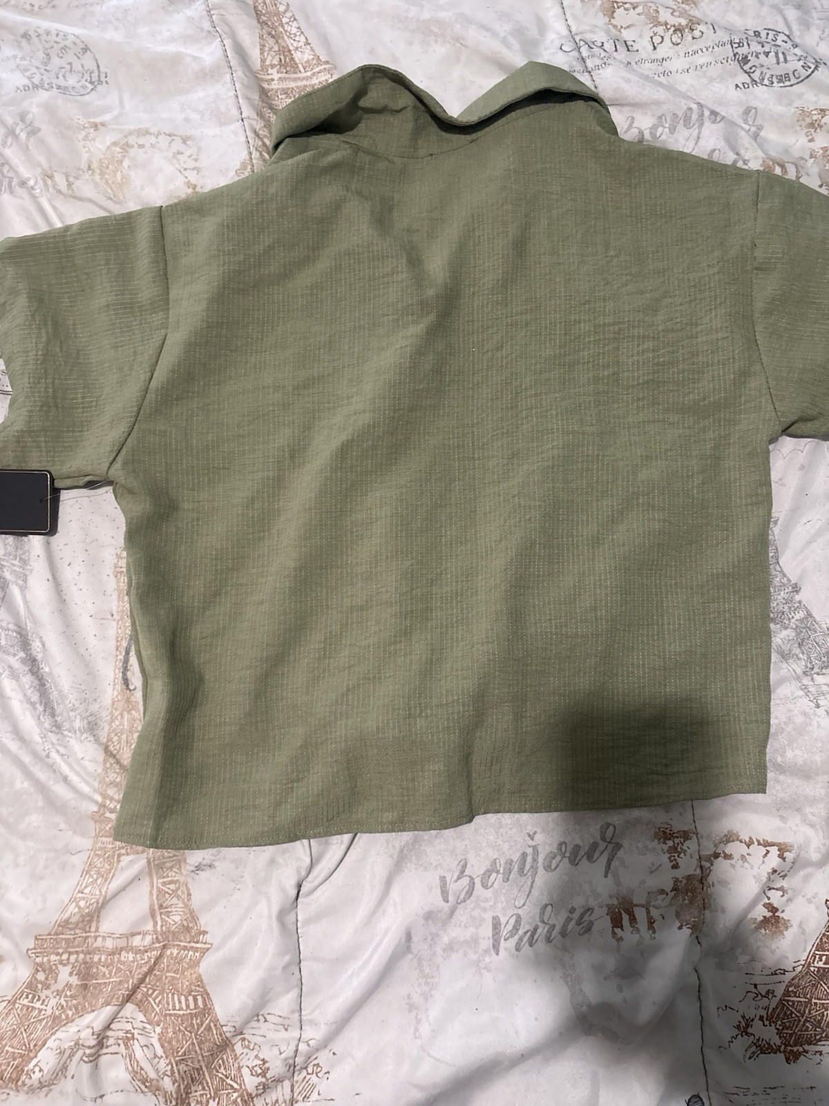 A.U.W. LAINY Olive Green Button-Down Front-Tie Shirt, Sizes S-M-XL