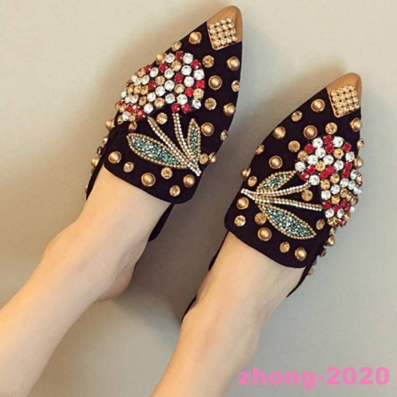 Women’s Rhinestones Pointed Toe Slippers Slip On Mules Dress Club Casual Slides