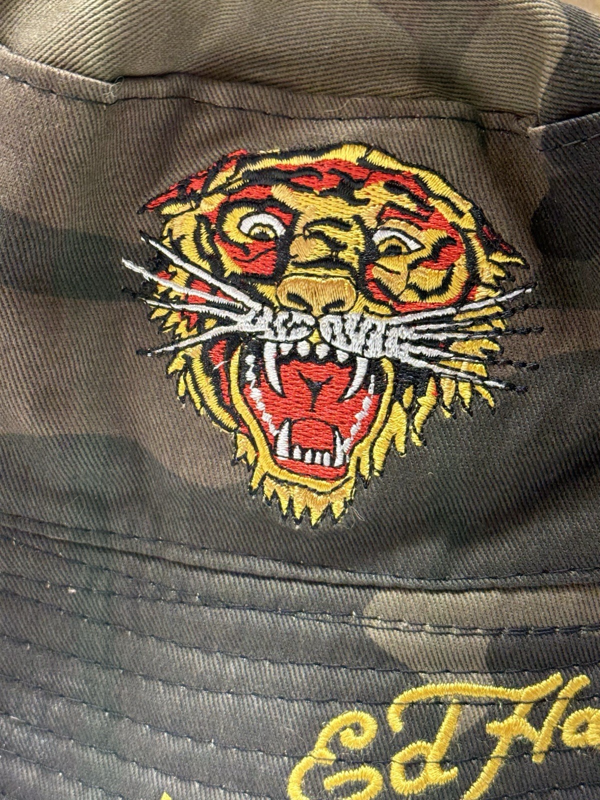 Y2K Ed Hardy Bucket Hat Tiger Graphic Camo Pattern One Size Fit Most