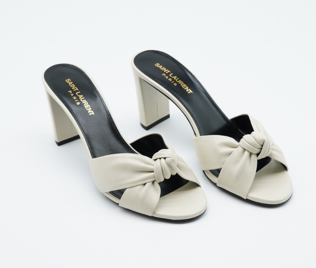 Saint Laurent YSL Biana Heels White Open Toe Leather UK 5.5 US 8.5 EU 38.5 1750G