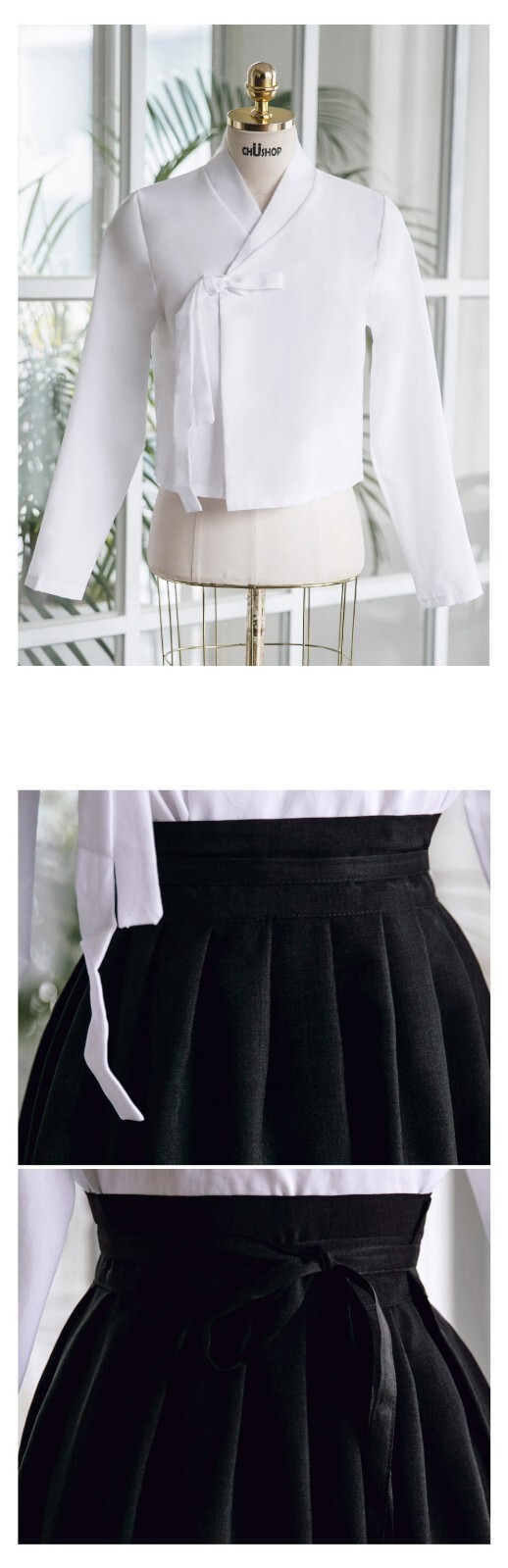 [CHUSHOP]Korean Modernized Traditional Costume Woman Hanbok Set,*White&Black*