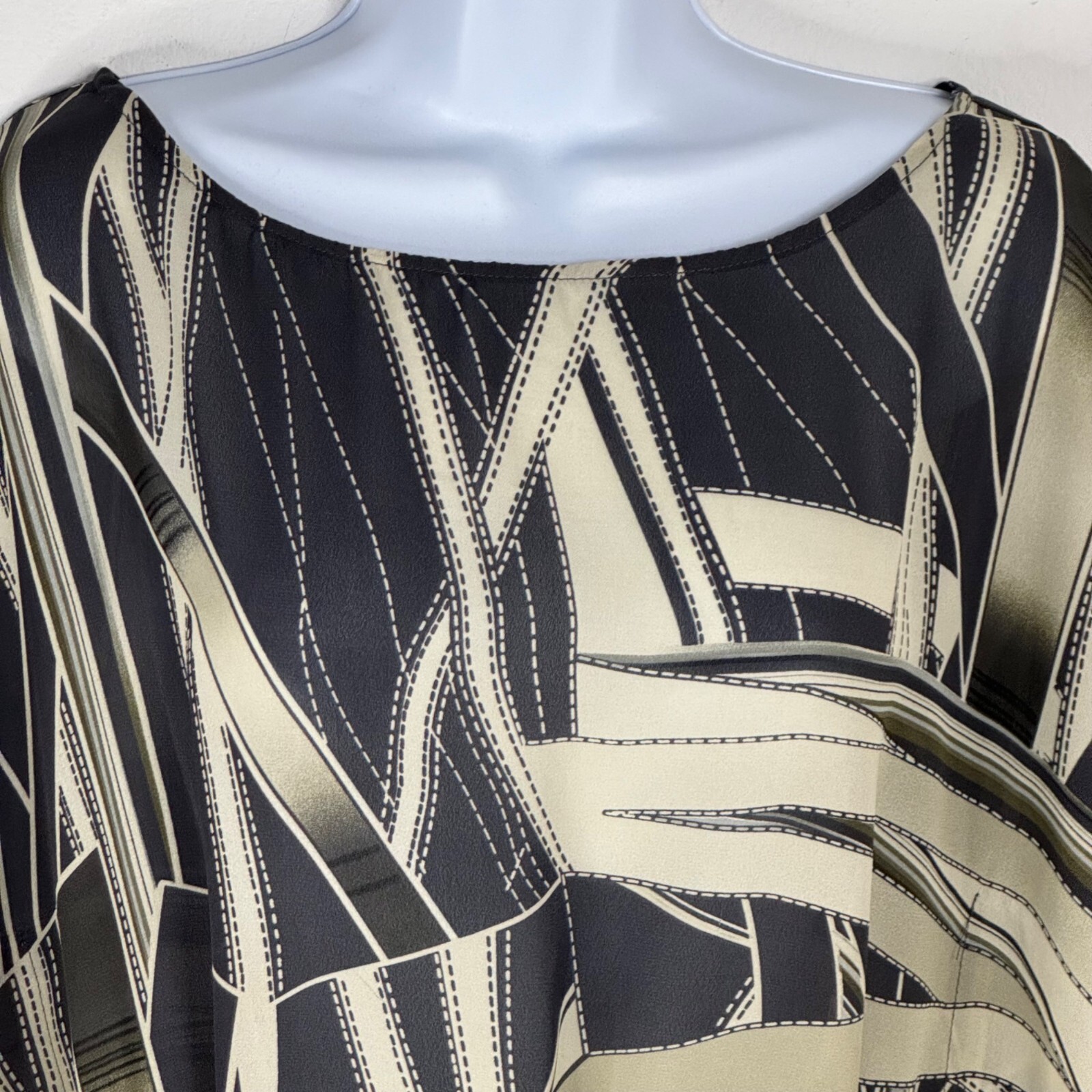 Unique Spectrum Semi Sheer Gray Beige Tunic Blouse Tie at Waist Women’s Med EUC