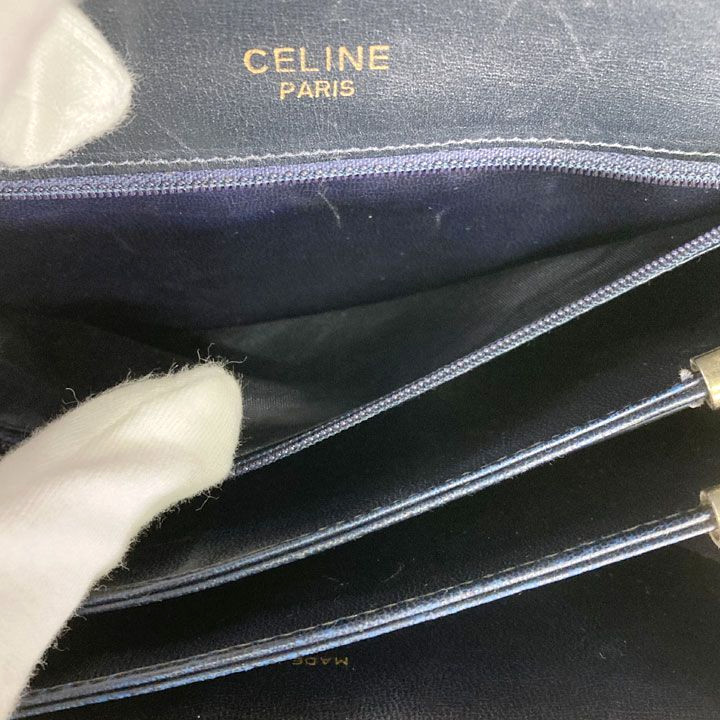 CELINE C Macadam Sulky Shoulder Bag Navy Canvas Leather Vintage Italy Authentic