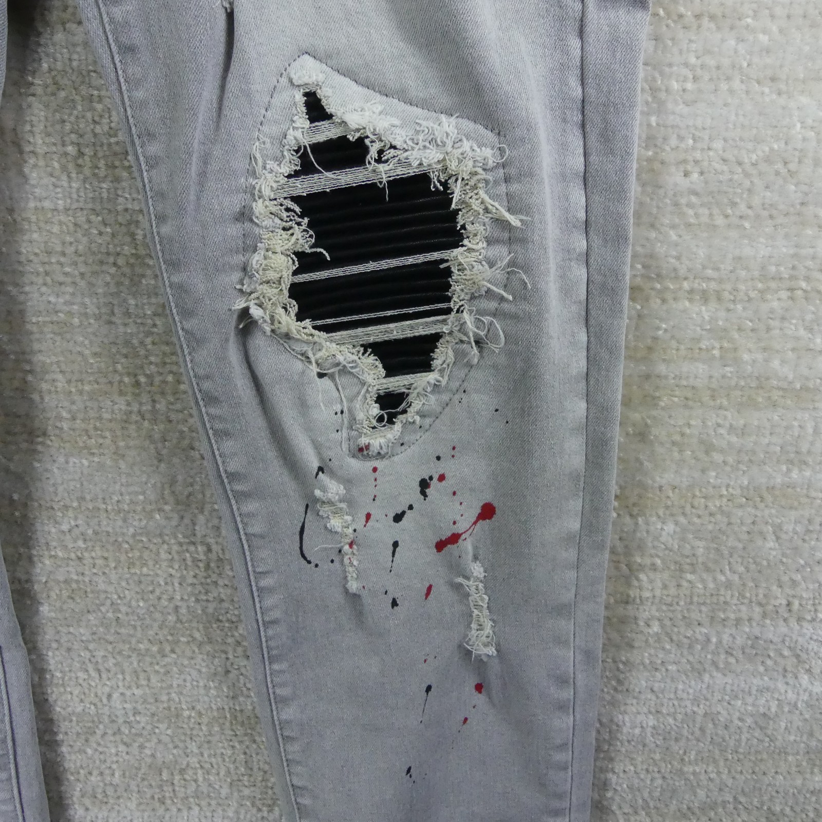 Jeans Mens 32×32 Blue Distressed Paint Splatter Whiskering Streetwear