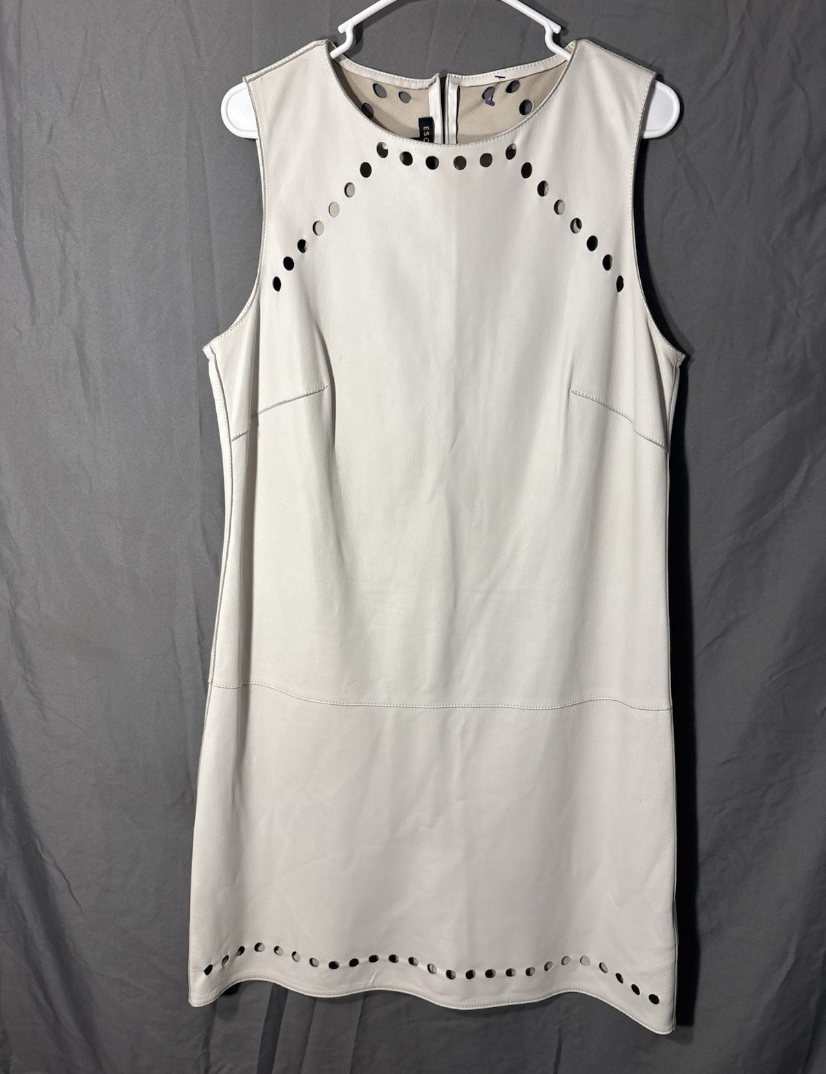 ESCADA Beige Leather Sheath Dress Cutout Sleeveless Knee Length Round Neck 40