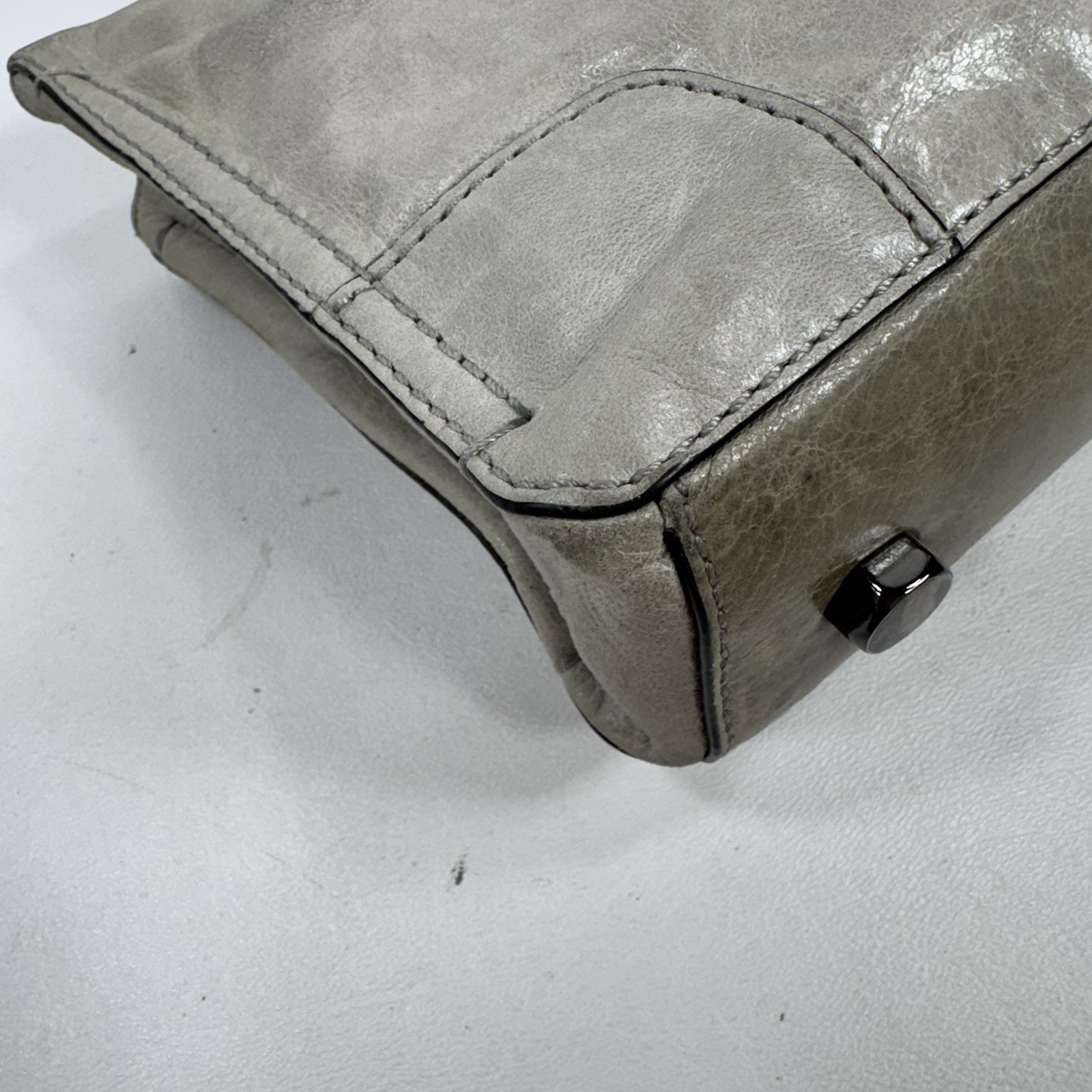 Rebecca Minkoff Gray Leather Mini Zip Top Crossbody Purse Bag w/ Bottom Studs