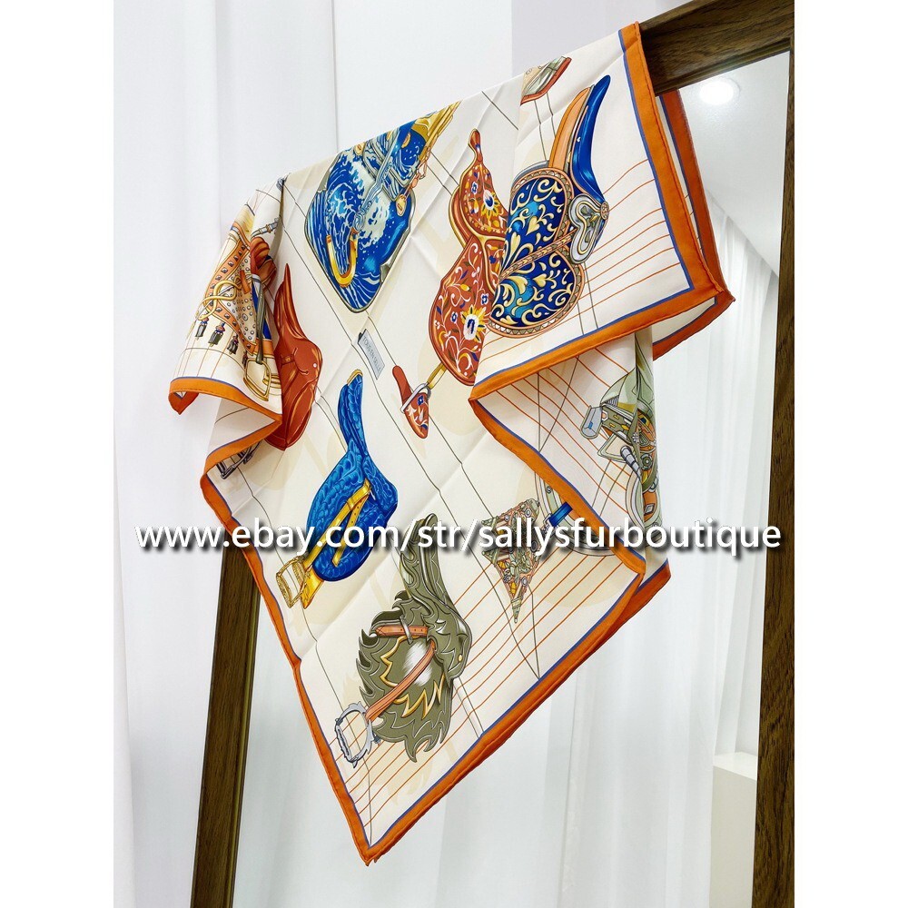 Sallys Boutique 14~18 Momme Twill Silk Wrap Scarf Saddle Print Square Shawl 35″