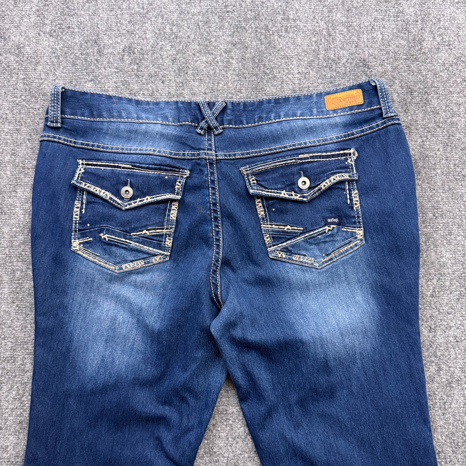 Amethyst Bootcut Jeans Womens 18 Stretch Blue Denim Flap Pocket Y2K Mid Rise
