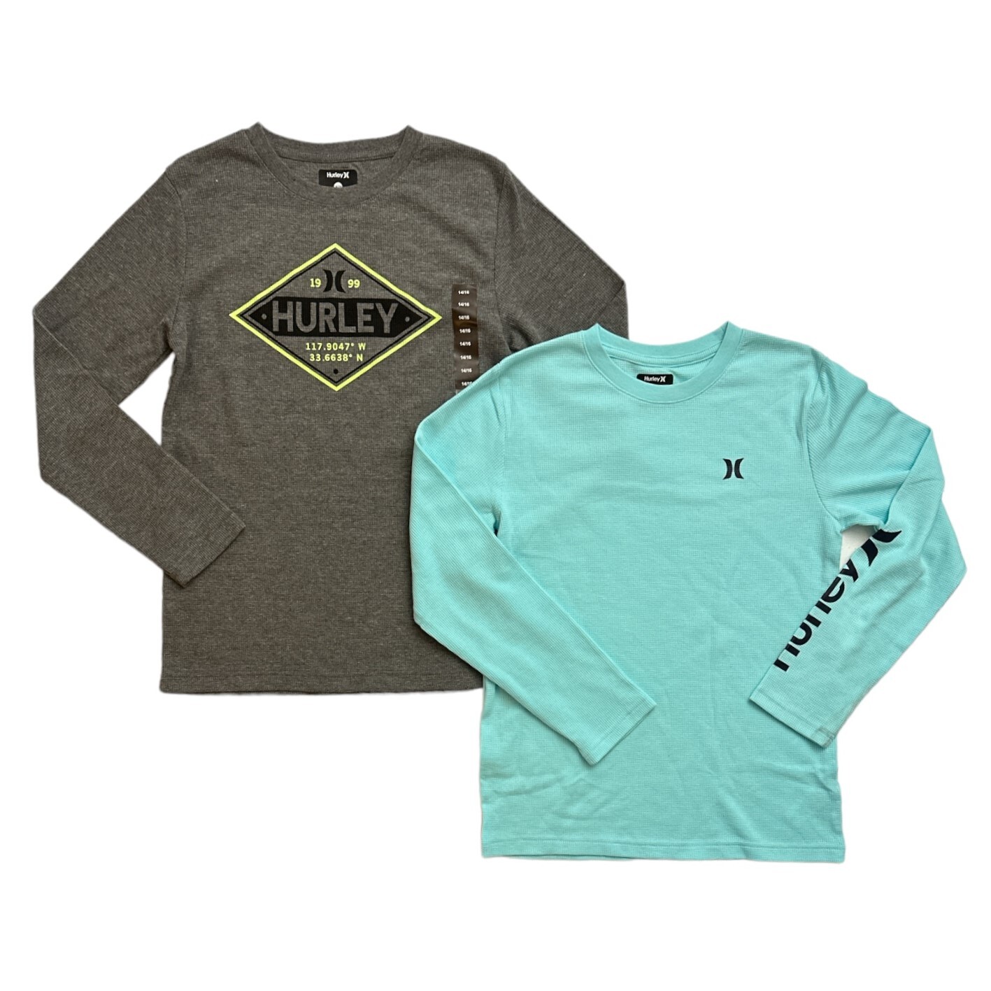 Hurley Boy’s 2-Pack Thermal Crew Neck Long Sleeve T-Shirts 14/16 NEW