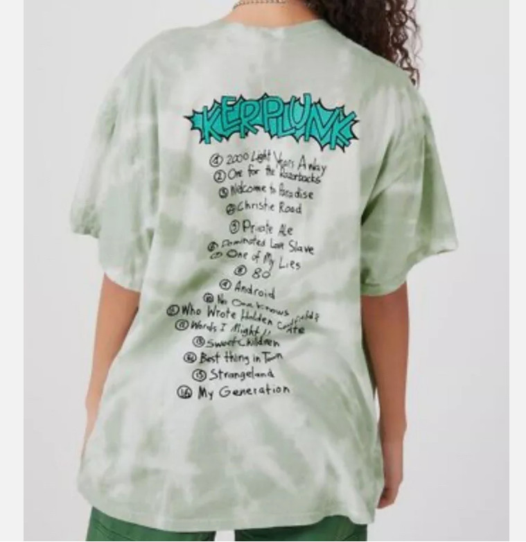 Green Day Band Kerplunk Flower T-Shirt Green Oversized Tie Dye double sided New
