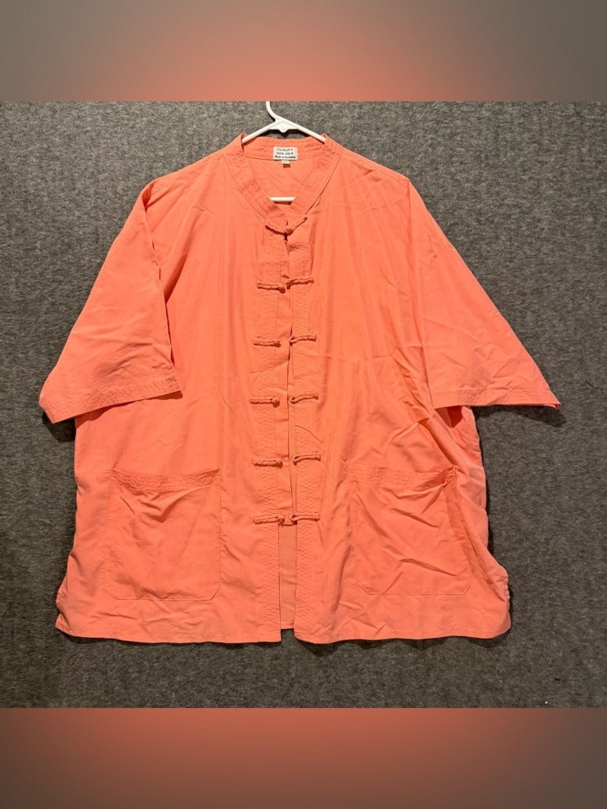 Ta Phan Oriental Chinese 100% Silk Top Shirt Mens XXL Coral Pink Peach Light