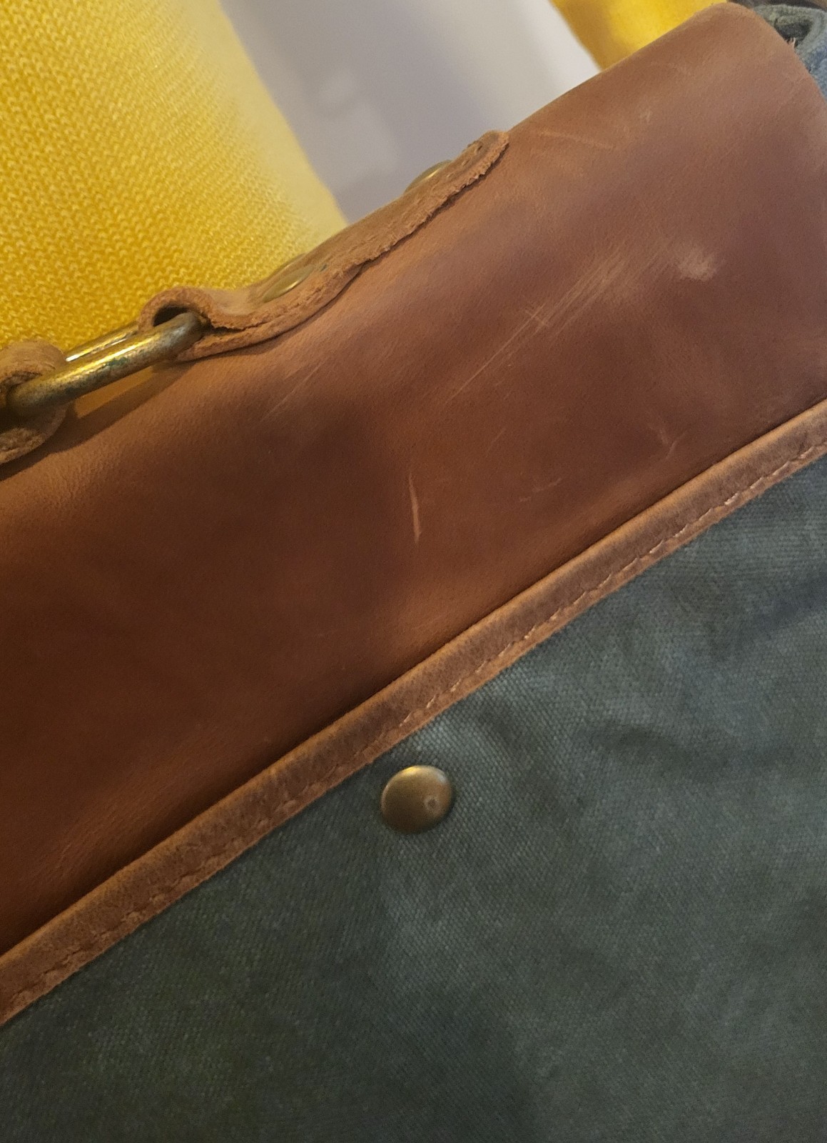 Ecosusi Green Canvas Brown Leather Messenger Bag Laptop