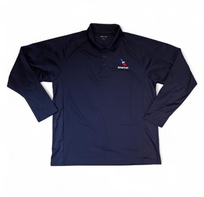 Sport-Tek Men’s L Navy Long Sleeve Mesh Polo Embroidered Logo American Airlines