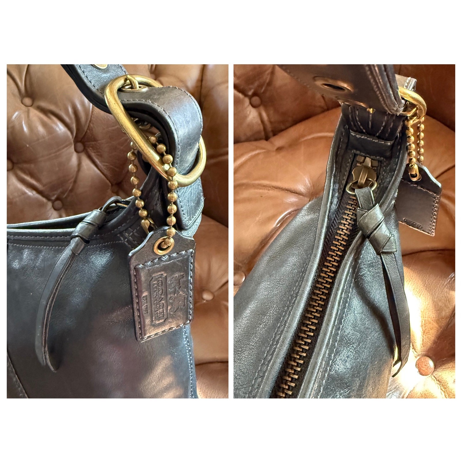 Coach Bleecker Leather Bucket Duffle Bag F0793-11422 Navy Tattersall Lined